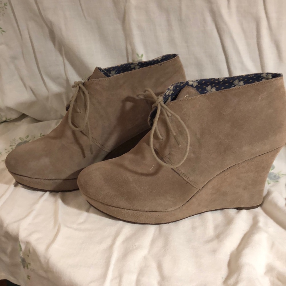 Lucky Brand Light Brown Suede Wedge Bootie